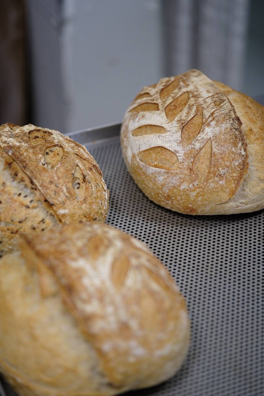 three sourdough loaves